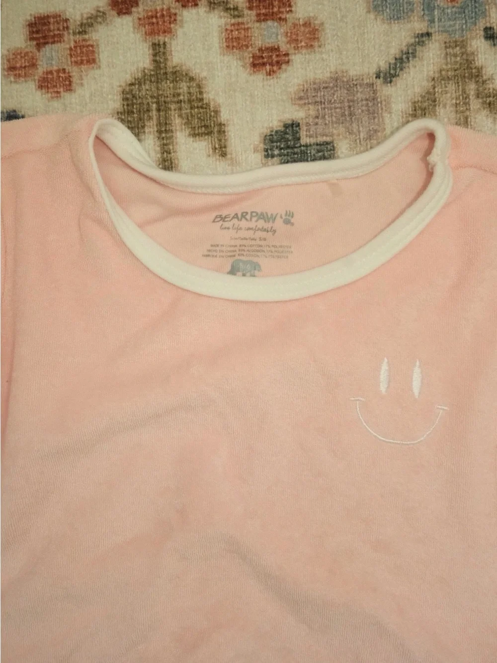 BearPaw Pink Terry Two-Piece Pajama Set with White Trim